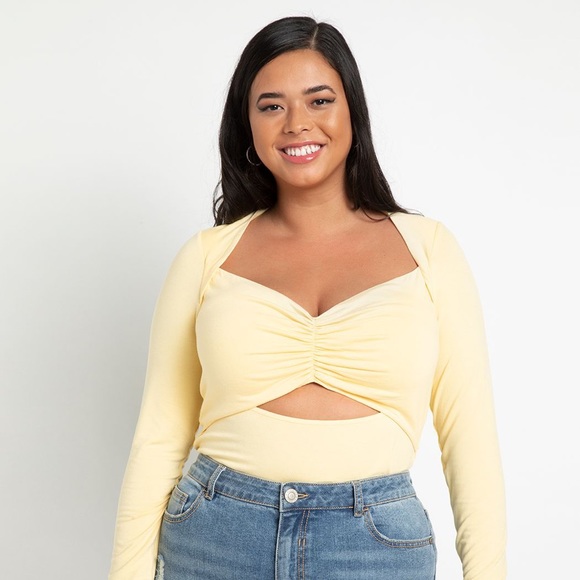 Eloquii Tops - Yellow Sweetheart Cutout Knit Top